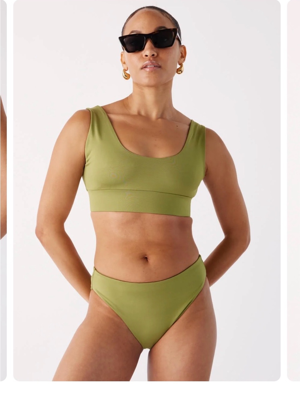 Londre Matcha Green Scoop Bikini Top & High Waist Bottoms